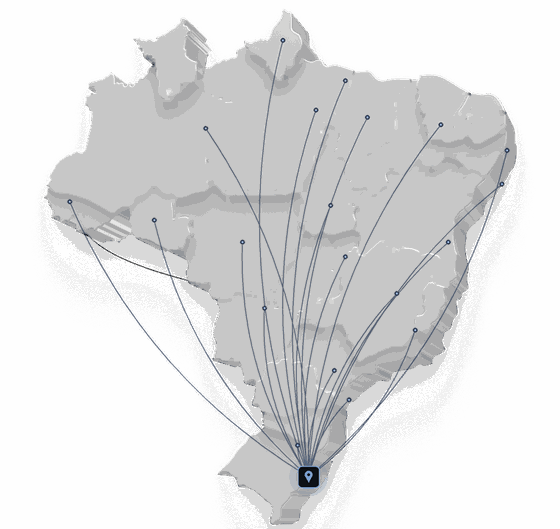 Mapa do Brasil com atuação a partir de Rio Grande, RS